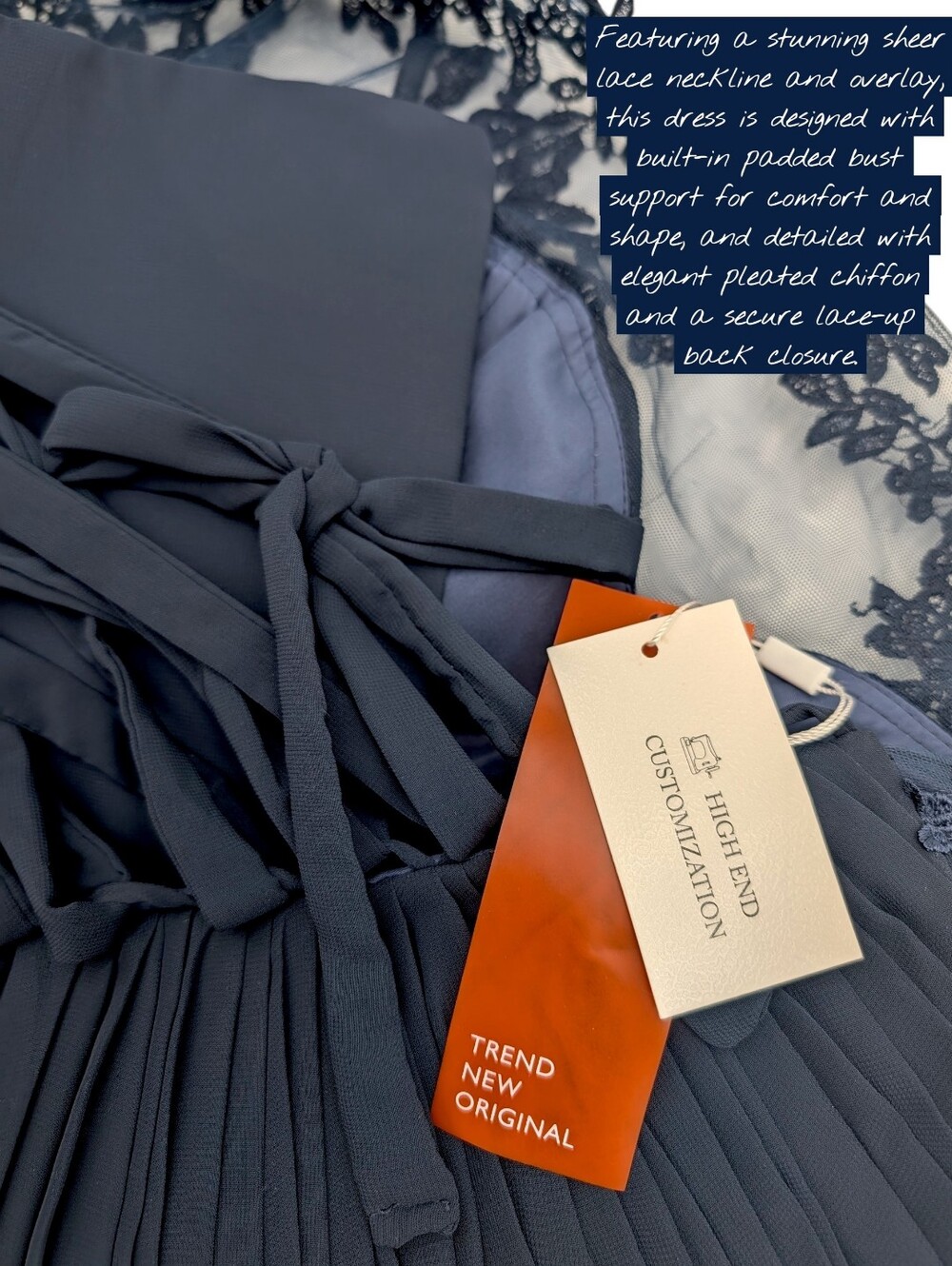 NWT Elegant Navy Blue Lace Up Back Pleated Chiffon Evening Gown Dress Size 14/XL - Picture 8 of 16